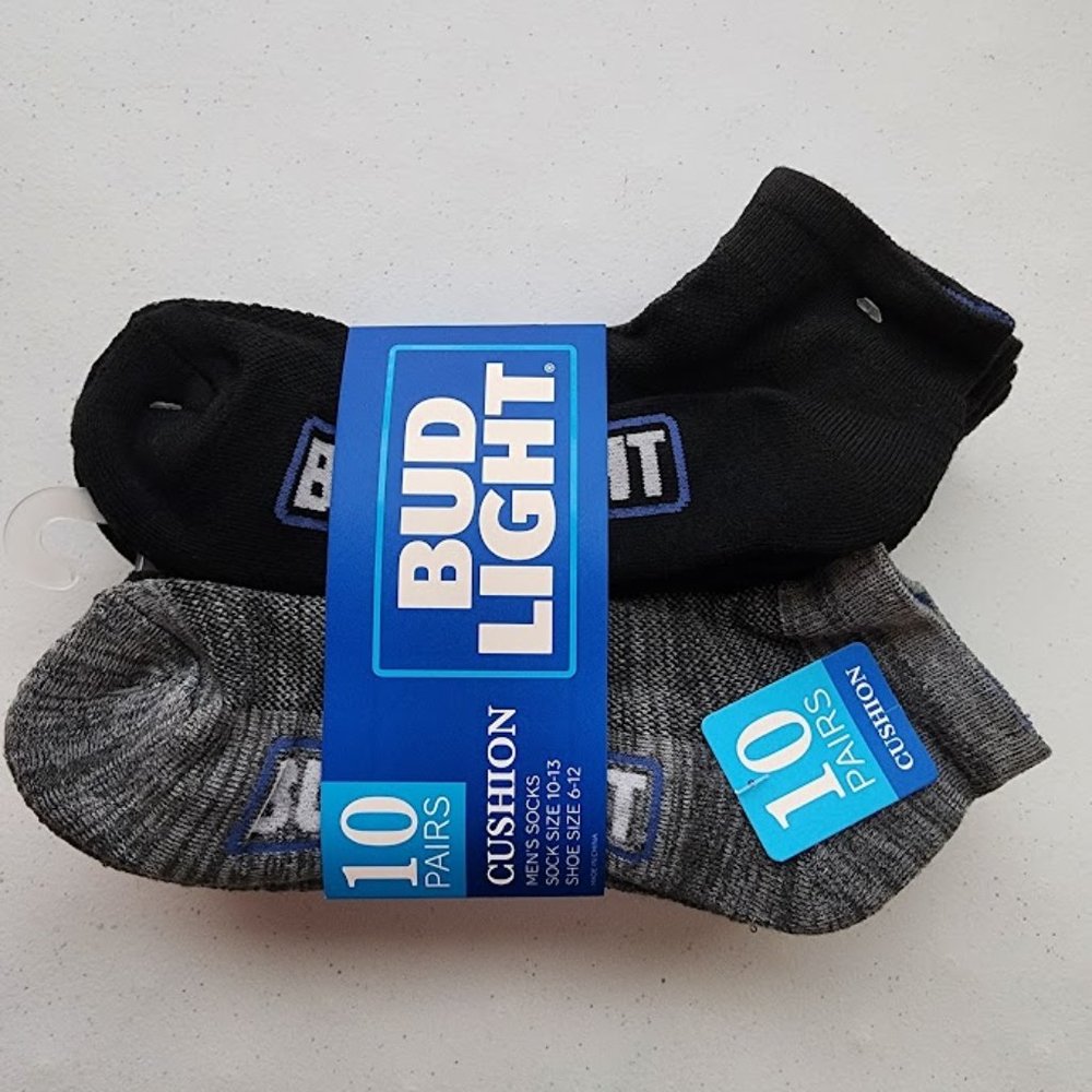 BUD LIGHT Men's 10 Pairs Pack Cushion Socks Size 10-13.